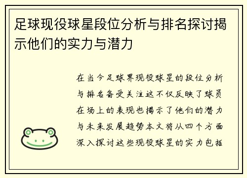 足球现役球星段位分析与排名探讨揭示他们的实力与潜力